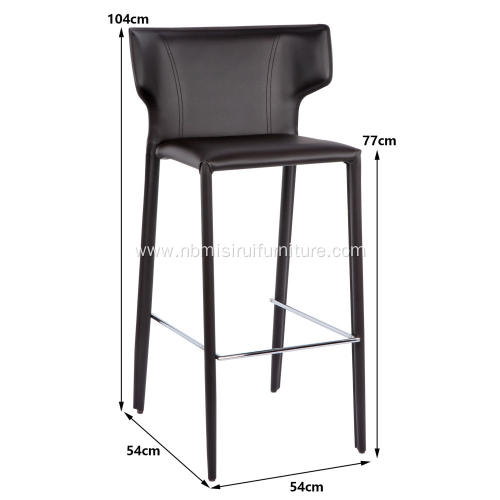 Italian minimalist saddle leather armrest bar stool